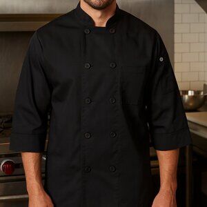 Chef Works Black Men’s Chef Jacket Long Sleeve French Cuff Size S EUC